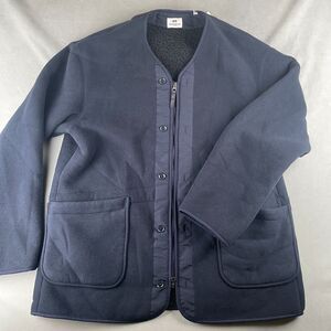 UNIQLO x Engineered Garments Fleece Collarless Coat Men M Navy Zip Snap Oversize